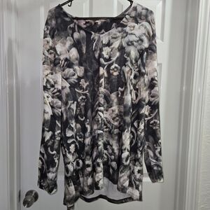 Soft Surroundings Green and Gray Asymmetrical Long Sleeve Tunic